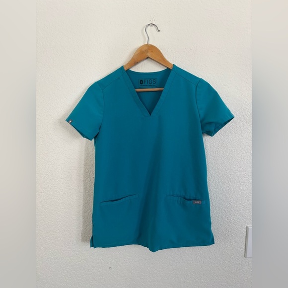 Figs Teal V-Neck Short Sleeve Top - Picture 9 of 12